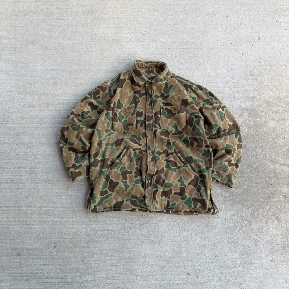 Vintage Woolrich Duck Frogskin Camo Jacket Virgin Wool Reversible Mens L USA 80s